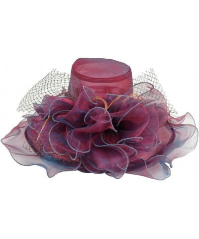 Women's Church Fascinator Bridal Tea Party Wedding Hat Womens Baseball Caps with Ponytail Hole Wine Red 9 $8.10 Baseball Caps