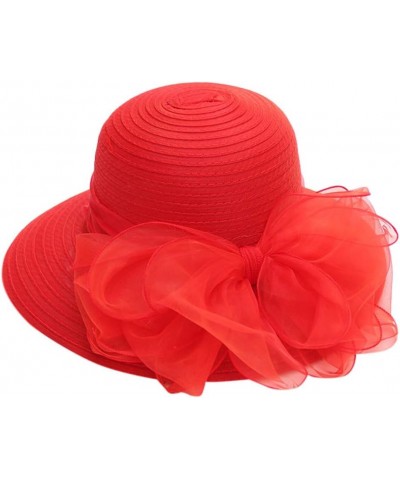 Women Organza Fascinator Hat, Women's Derby Church Hat Wide Brim Leaf Flower Bridal Shower Hat 2022 Fashion Sun Hats Red-2 $1...