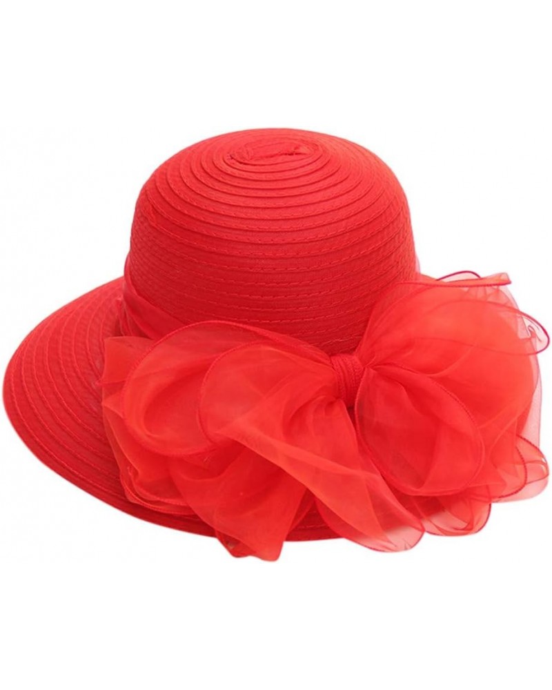 Women Organza Fascinator Hat, Women's Derby Church Hat Wide Brim Leaf Flower Bridal Shower Hat 2022 Fashion Sun Hats Red-2 $1...