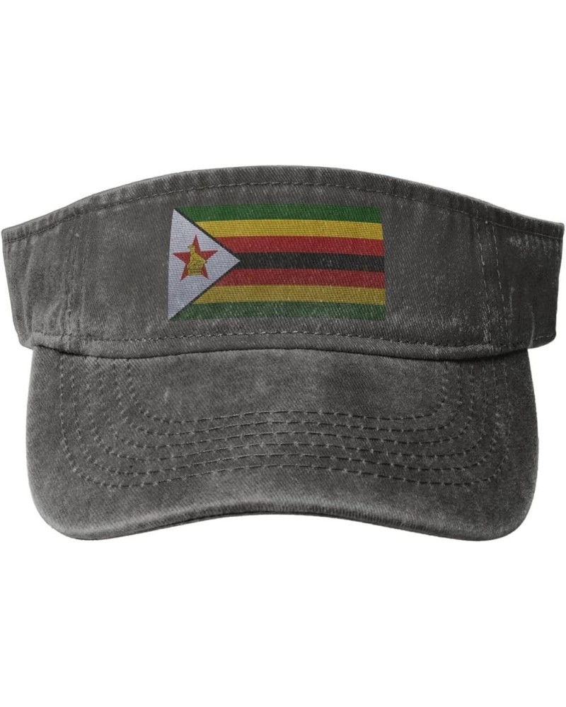 Flag of Zimbabwe Knitting Effect Sun Visor Hats for Women Men Adjustable Cotton Sun Hat Golf Cap Deep Heather $12.66 Visors