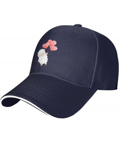 Cute Lamb Holding A Heart Shaped Balloon Baseball Cap for Men Women Adjustabl Unisex Golf Dad Hat Navy Blue $11.43 Baseball Caps