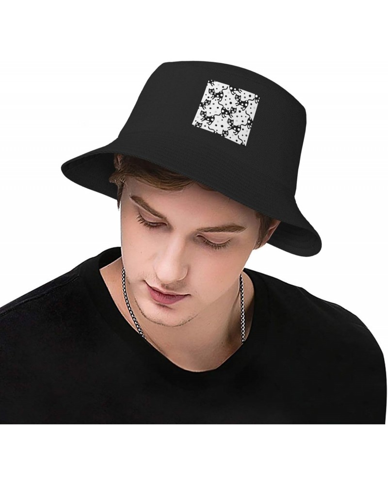 Black Cat Seamless Pattern Bucket Hat for Men Women Boonie Hat Outdoor Summer Vacation Beach Travel Fishing Cap $13.76 Bucket...