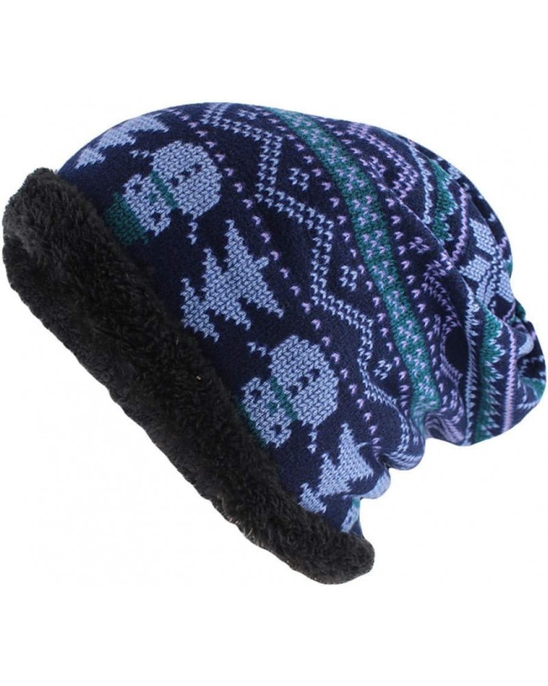 Fashion Adult Women Winter Warm Hat Casual Skullies Beanies Geometric Cotton Blends Knit Cap Blue $13.74 Skullies & Beanies