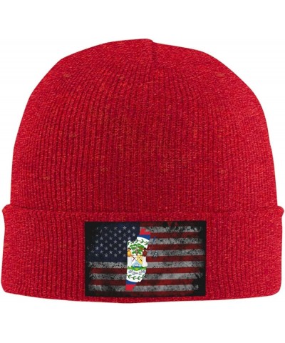 Belize Flag Map Cozy Knitted Hat for Winter - Warm Comfort Black Red $11.68 Skullies & Beanies