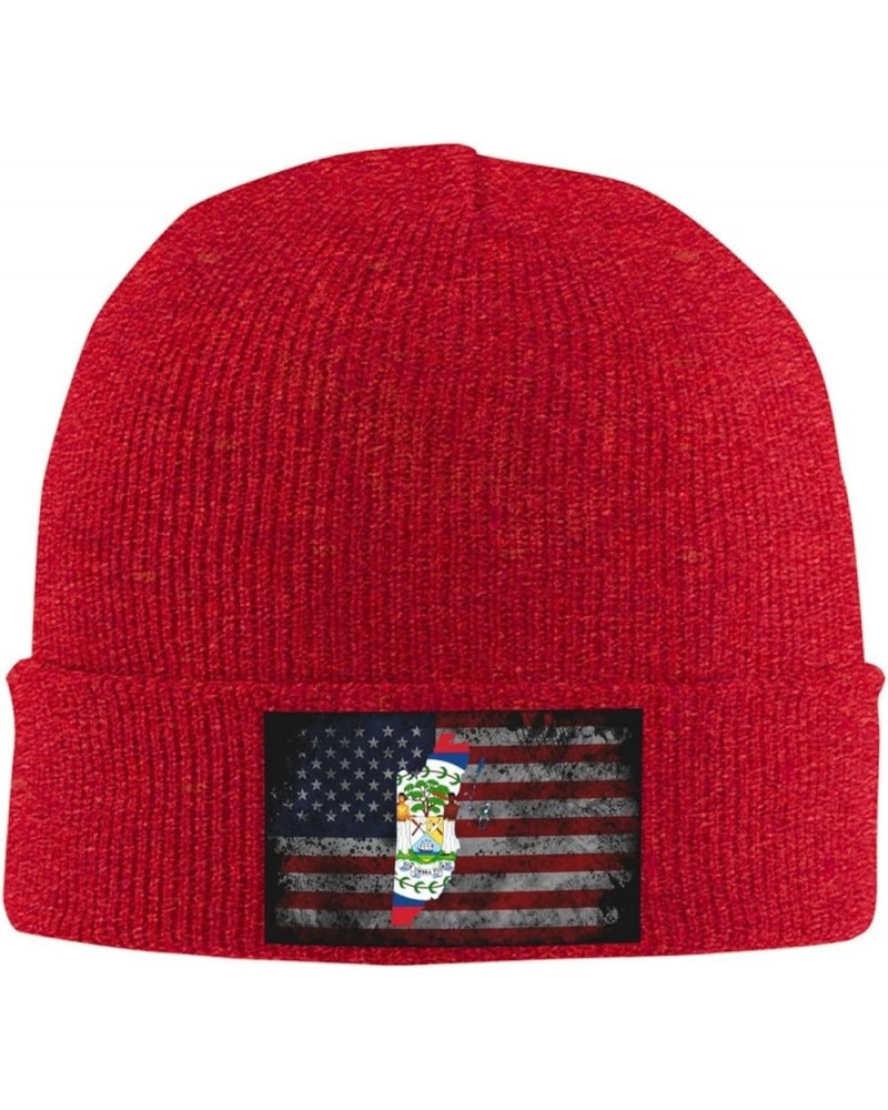 Belize Flag Map Cozy Knitted Hat for Winter - Warm Comfort Black Red $11.68 Skullies & Beanies