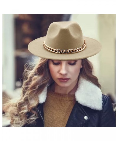 Women's Classic Wide Brim Fedora Hat Vintage Cap Fall Wide Brim Panama Hat Fedora Hats for Women Khaki $7.64 Fedoras