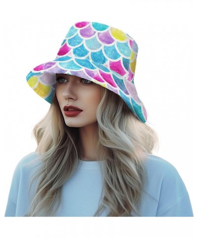 Mermaid Scales Bucket Hat for Women Men Packable Bucket Hat Unisex Fishing Cap for Fall Winter Outdoor Travel Multicolor $9.8...