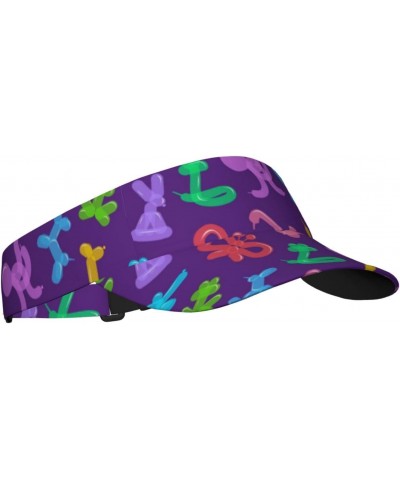 Sun Visor Hats Animal Balloon Pattern On Purple Athletic Hat Fitness Adjustable Sun Protection Visors for Women Men $10.37 Vi...