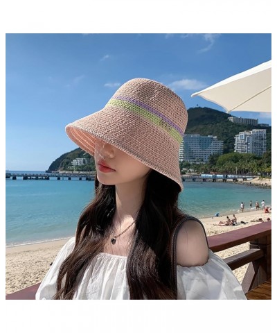 Womens Knitted Bucket Hats Fashion Crochet Sun Hat Wide Brim Summer Beach Cap UV Protection Foldable Outdoor Pink $9.03 Sun Hats