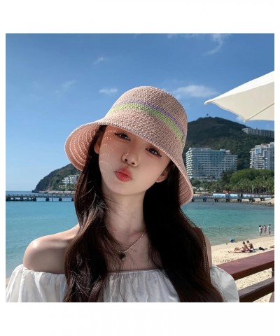 Womens Knitted Bucket Hats Fashion Crochet Sun Hat Wide Brim Summer Beach Cap UV Protection Foldable Outdoor Pink $9.03 Sun Hats