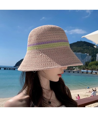 Womens Knitted Bucket Hats Fashion Crochet Sun Hat Wide Brim Summer Beach Cap UV Protection Foldable Outdoor Pink $9.03 Sun Hats