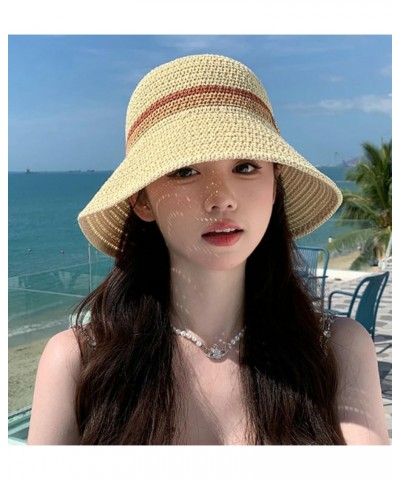 Womens Knitted Bucket Hats Fashion Crochet Sun Hat Wide Brim Summer Beach Cap UV Protection Foldable Outdoor Pink $9.03 Sun Hats