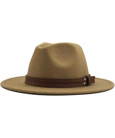 Unisex All Seasons Fedora Hat with Leather Ribbon and Wide Brim Jazz Church Hat Light Khaki $39.48 Fedoras