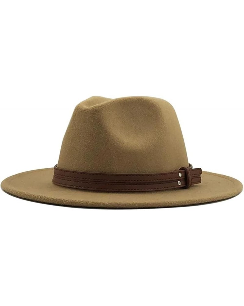 Unisex All Seasons Fedora Hat with Leather Ribbon and Wide Brim Jazz Church Hat Light Khaki $39.48 Fedoras