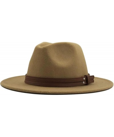 Unisex All Seasons Fedora Hat with Leather Ribbon and Wide Brim Jazz Church Hat Light Khaki $39.48 Fedoras