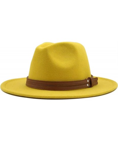 Unisex All Seasons Fedora Hat with Leather Ribbon and Wide Brim Jazz Church Hat Light Khaki $39.48 Fedoras