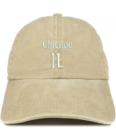 Chicago IL Embroidered Pigment Dyed Washed Baseball Cap Khaki $12.25 Baseball Caps