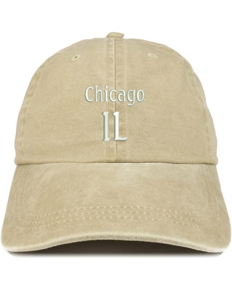 Chicago IL Embroidered Pigment Dyed Washed Baseball Cap Khaki $12.25 Baseball Caps