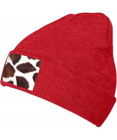 Black Knit Hat Cap White Brown Cowhide Picture Soft Good Elasticity Suitable for Outdoor Sports Red $11.48 Skullies & Beanies