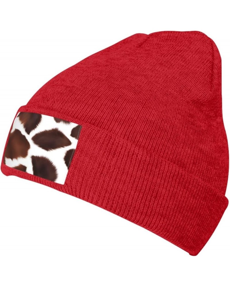 Black Knit Hat Cap White Brown Cowhide Picture Soft Good Elasticity Suitable for Outdoor Sports Red $11.48 Skullies & Beanies