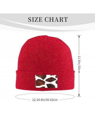 Black Knit Hat Cap White Brown Cowhide Picture Soft Good Elasticity Suitable for Outdoor Sports Red $11.48 Skullies & Beanies