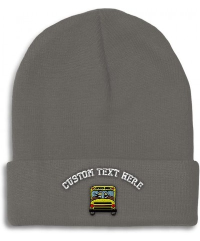 Custom Beanies for Men School Bus Girl Embroidery Bus Winter Hats for Women Acrylic Skull Cap 1 Size Dark Grey Personalized T...