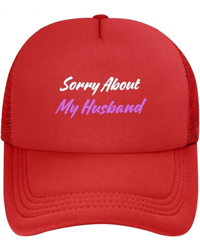 Sorry About My Husband Trucker Hat Funny Gag Gift Hat Fun Baseball Cap Mesh Hat for Women Men Black Red $9.68 Baseball Caps