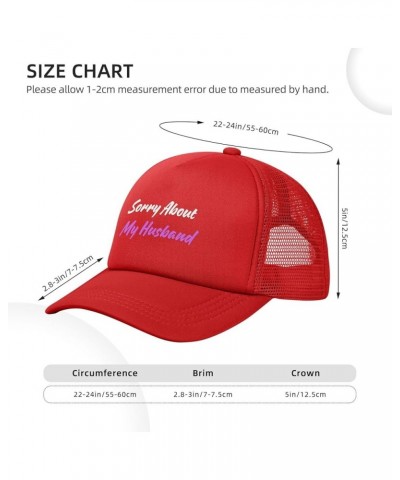 Sorry About My Husband Trucker Hat Funny Gag Gift Hat Fun Baseball Cap Mesh Hat for Women Men Black Red $9.68 Baseball Caps