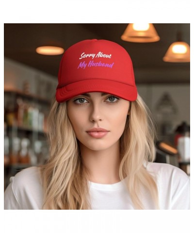 Sorry About My Husband Trucker Hat Funny Gag Gift Hat Fun Baseball Cap Mesh Hat for Women Men Black Red $9.68 Baseball Caps