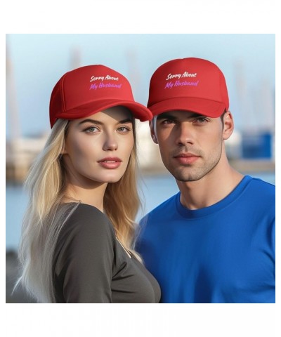 Sorry About My Husband Trucker Hat Funny Gag Gift Hat Fun Baseball Cap Mesh Hat for Women Men Black Red $9.68 Baseball Caps