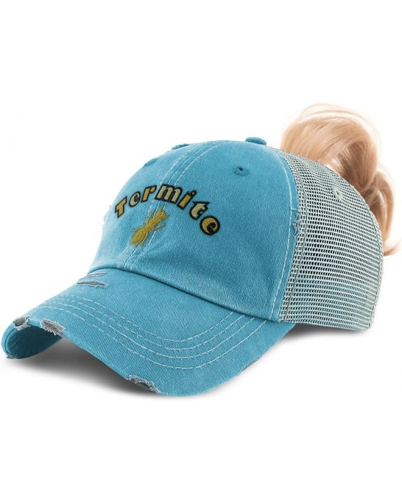 Womens Ponytail Cap Termite Insects Nature Cotton Biology Distressed Trucker Hat Turquoise Design Only $16.73 Baseball Caps