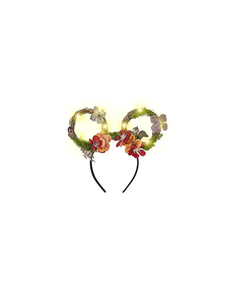 Rose Mouse Ear Headband - Woodland Branches Led Light Up Mouse Ear Headwear Crown with Squirrel and Flower for Women Girls Ha...