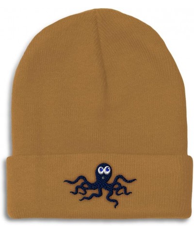 Custom Beanies for Men Octopus Surprised Blue Embroidery Sea Winter Hats for Women Acrylic Skull Cap 1 Size Khaki Design Only...