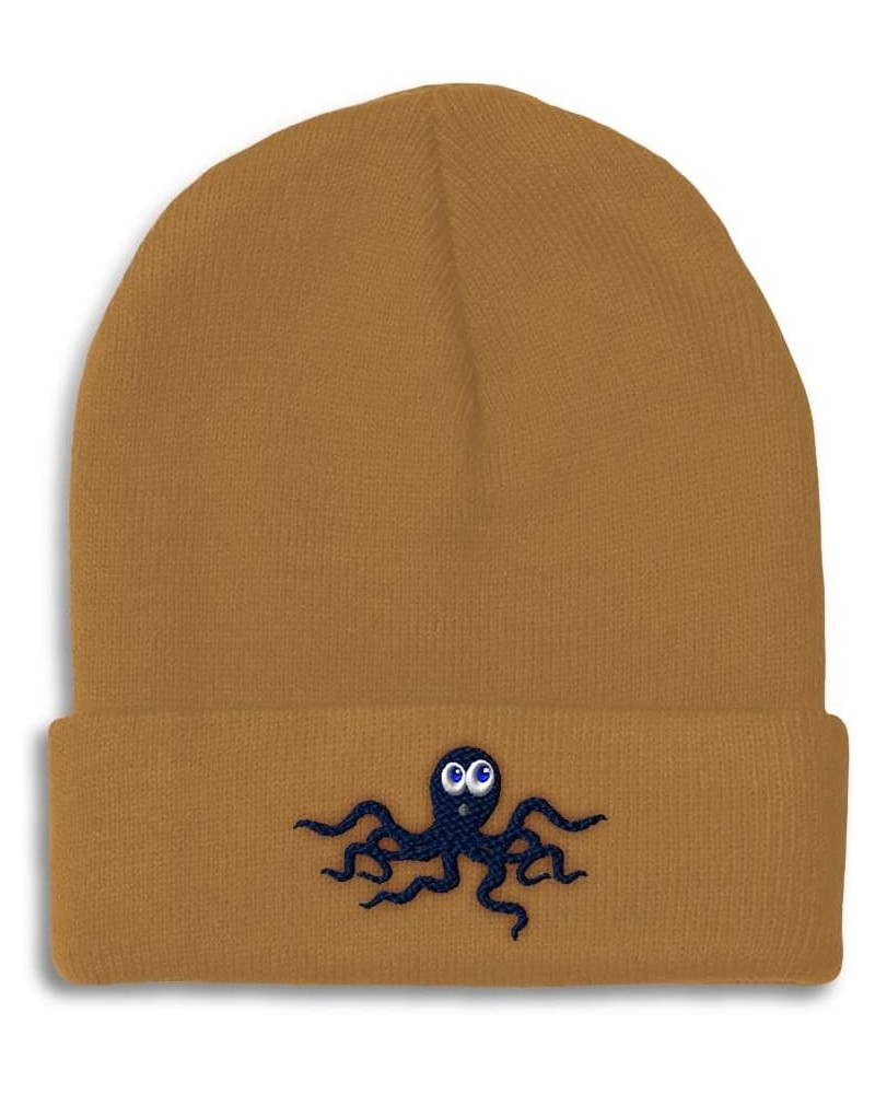 Custom Beanies for Men Octopus Surprised Blue Embroidery Sea Winter Hats for Women Acrylic Skull Cap 1 Size Khaki Design Only...