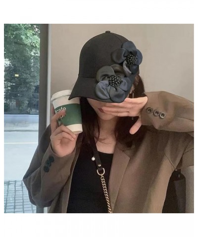 Big Flower Daily Travel Women's Sunshade Baseball Cap Women's Casual Sunshade Hat Black $27.45 Baseball Caps