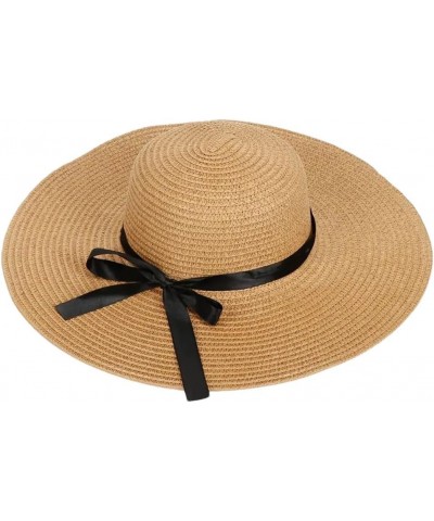 Women's Beach Sun Hat Large Brim Soft Straw Hat Summer Bow Hat Casual Sun Hat Khaki $21.27 Sun Hats