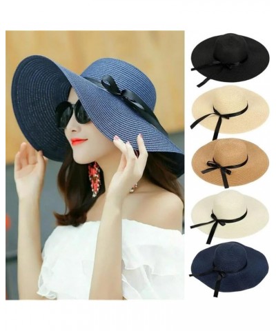 Women's Beach Sun Hat Large Brim Soft Straw Hat Summer Bow Hat Casual Sun Hat Khaki $21.27 Sun Hats