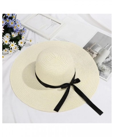 Women's Beach Sun Hat Large Brim Soft Straw Hat Summer Bow Hat Casual Sun Hat Khaki $21.27 Sun Hats