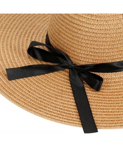 Women's Beach Sun Hat Large Brim Soft Straw Hat Summer Bow Hat Casual Sun Hat Khaki $21.27 Sun Hats