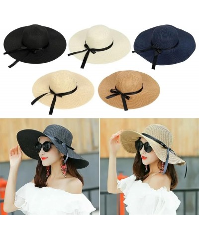 Women's Beach Sun Hat Large Brim Soft Straw Hat Summer Bow Hat Casual Sun Hat Khaki $21.27 Sun Hats