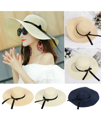 Women's Beach Sun Hat Large Brim Soft Straw Hat Summer Bow Hat Casual Sun Hat Khaki $21.27 Sun Hats