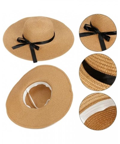 Women's Beach Sun Hat Large Brim Soft Straw Hat Summer Bow Hat Casual Sun Hat Khaki $21.27 Sun Hats