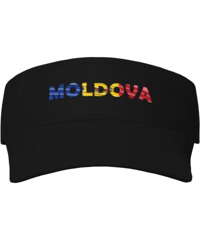 Moldova Flag Moldovan Text Word Art Sun Protection Sunscreen Visor Cap Black $12.43 Visors