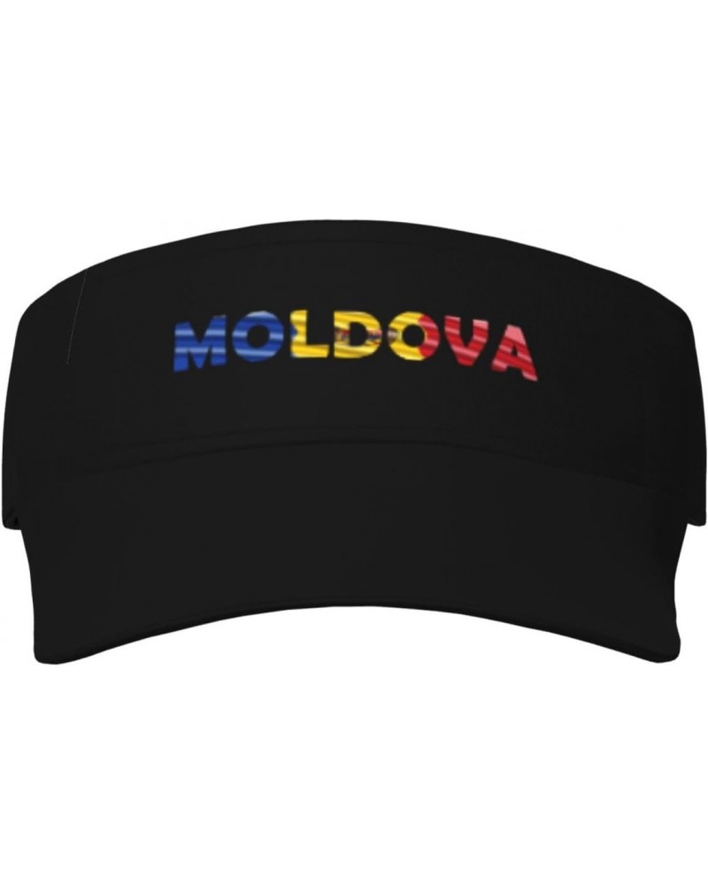 Moldova Flag Moldovan Text Word Art Sun Protection Sunscreen Visor Cap Black $12.43 Visors