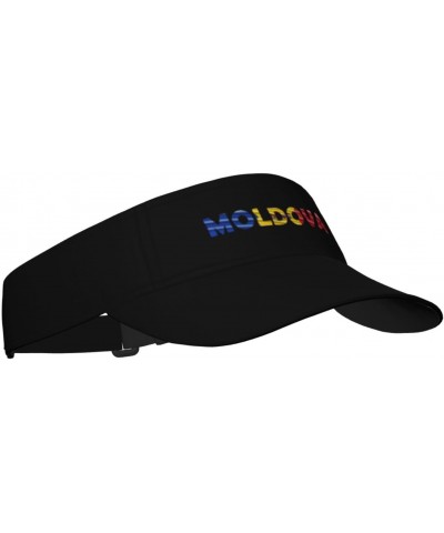 Moldova Flag Moldovan Text Word Art Sun Protection Sunscreen Visor Cap Black $12.43 Visors