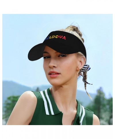 Moldova Flag Moldovan Text Word Art Sun Protection Sunscreen Visor Cap Black $12.43 Visors