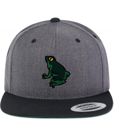 Frog Embroidered Yupoong Flat Bill 6 Panel Snapback Hat Pond Dark Heather/Black $17.09 Baseball Caps