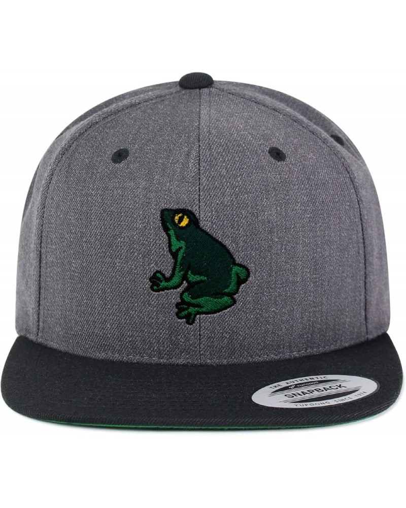 Frog Embroidered Yupoong Flat Bill 6 Panel Snapback Hat Pond Dark Heather/Black $17.09 Baseball Caps