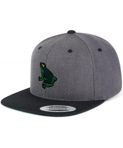 Frog Embroidered Yupoong Flat Bill 6 Panel Snapback Hat Pond Dark Heather/Black $17.09 Baseball Caps