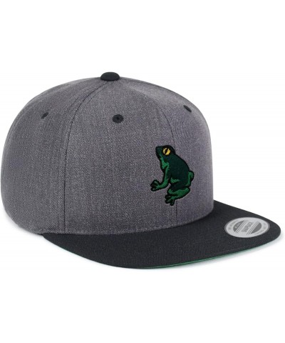 Frog Embroidered Yupoong Flat Bill 6 Panel Snapback Hat Pond Dark Heather/Black $17.09 Baseball Caps